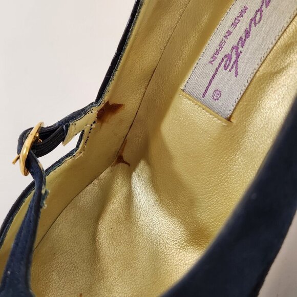 Amante Spain Dark Blue Suede Leather Heel Womens 7M Used With Shoe Bag - Picture 5 of 12